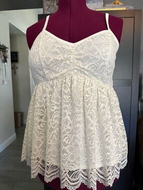 torrid Cream Lace Babydoll Cami with Scalloped Hem 00